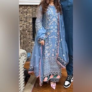 AFROZEH Chiffon 3 piece fully embroidered shirt and dupata,like new used once